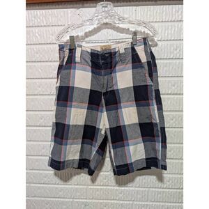 Roebuck & Co. Men's Blue Plaid Cotton Mid-Rise Bermuda Short Size 34